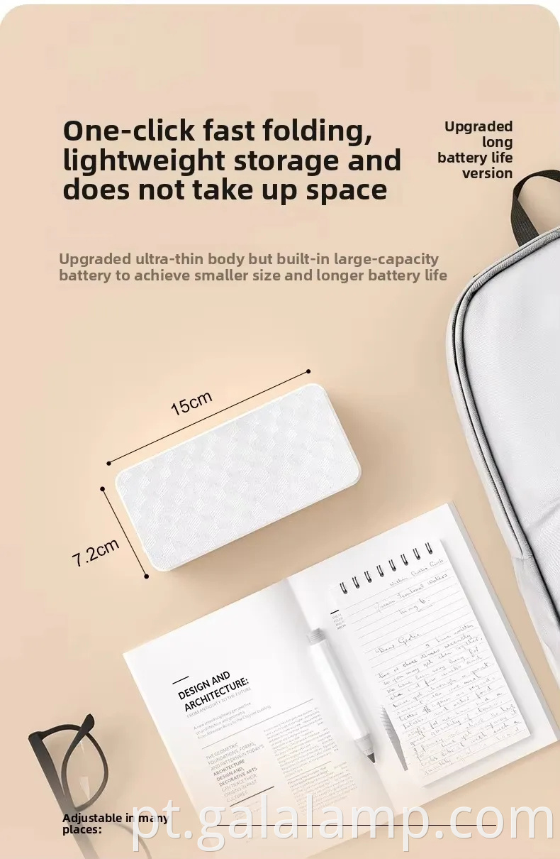 Lâmpada de mesa dobrável recarregável, lâmpada de mesa para leitura de relógio Rechargeable Folding Desk Lamp, Clock Reading Desk Lamp